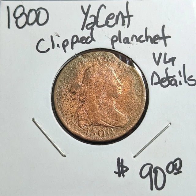 1800 Half Cent Clipped Planchet VG Details 1800 Half Cent Clipped Planchet VG Details