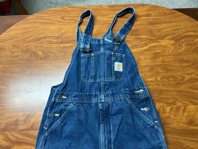 Mens Used Carhartt Blue Jean Denim Overalls Bibs Size Small Medium