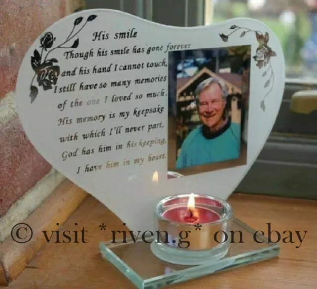 His Smile Poem Verse Memorial Photo Frame Candle Holder Plaque Ornament New Gift