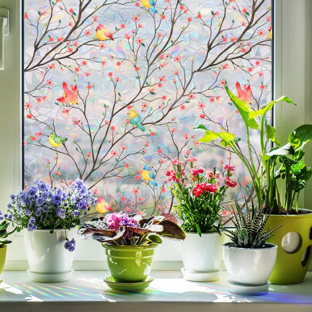 Colorful Colorful flowers birds leaves Window Glass Stickers PVC Removable US