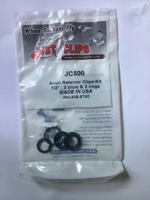 JUST CLIPS JC500 1/2" Anvil Retainer Clips kit, 3 clips & 3 rings - new
