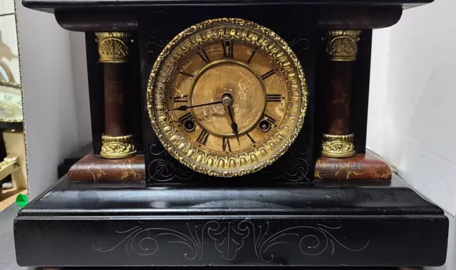 Antique Waterbury Devonia Mantel Clock With Striking Gong Chime