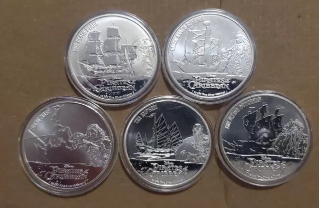 2021-22 Niue Disney Pirates of the Caribbean 1 oz Silver 5 Coin Set In Capsules