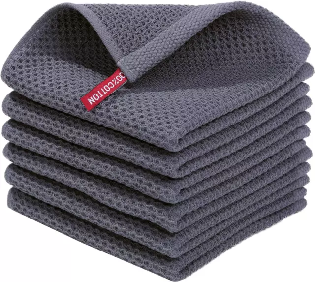 100% Cotton Waffle Dish Cloths, Soft & Absorbent Towels, 12X12 In, 6-Pack, Dark