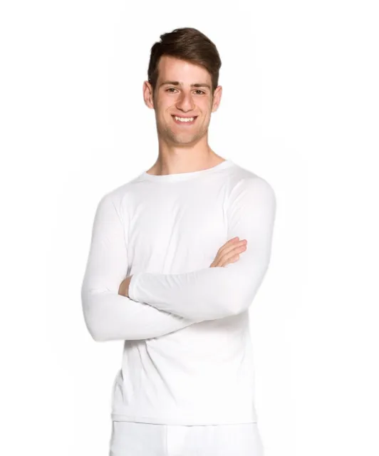 Mens White 2 Pack Cotton Blend Thermal Underwear Long Sleeve Top