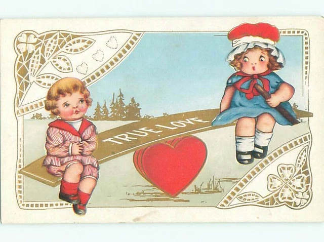 Pre-Linen Valentine KIDS ON HEART TEETER TOTTER AB3127