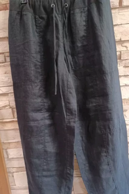 Eileen Fisher  Drawstring Womens  Petite Small Black Linen Wide Leg