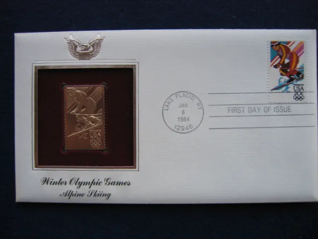 1984 WINTER OLYMPIC Games Alpine Skiing Replica Gold GOLDEN FDC Cover ...