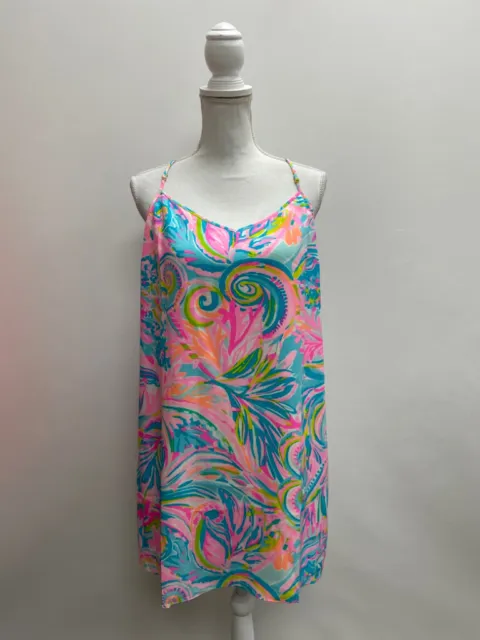 LILLY PULITZER Ladies Size L Multi "Carnivale Coral" Sleeveless Dusk Silk Dress