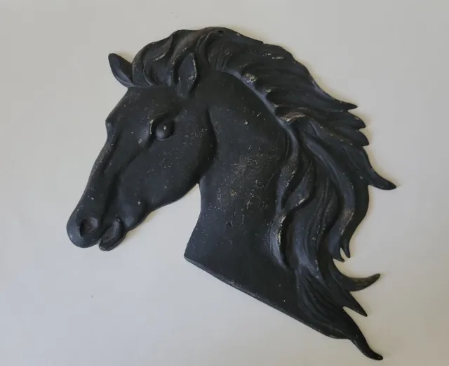 Vintage Cast Aluminum Horse Stallion Head Wall Plaque 11"T×10.25"W×.50"D