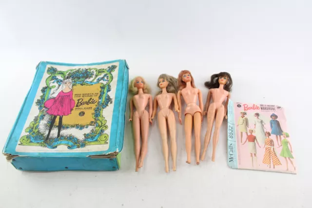 Barbie Mattel 1970s Dolls With Blue Travel Case Vintage Original Hair x 4