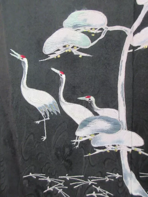 8125A4 Silk Vintage Japanese Kimono Tomesode Hand painted Crane Birds Pine Tree