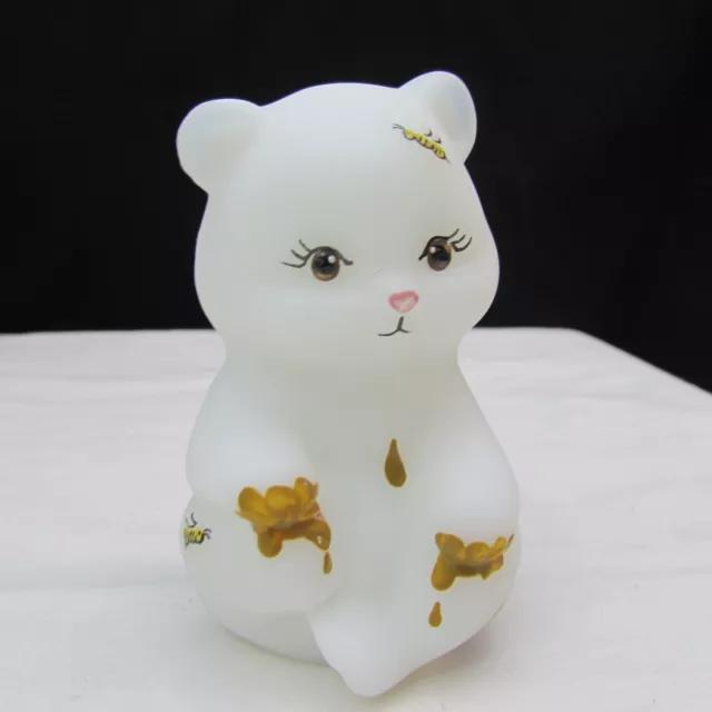 Fenton Opal Satin Honey Bear Hand Painted Sitting Bear Special Order 2003 W785