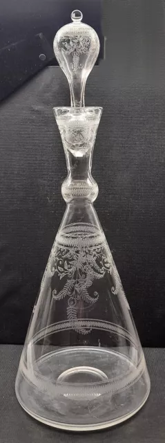 Antique Fine Needle Etched Glass Decanter - Perfect Condition