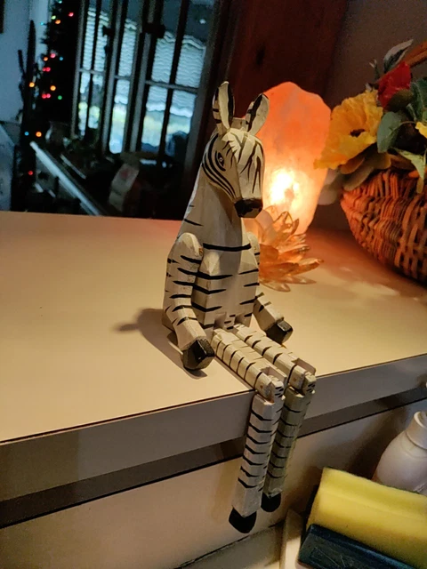 Animal Shelf Sitter Wooden Hand Carved And Painted Articulated Zebra