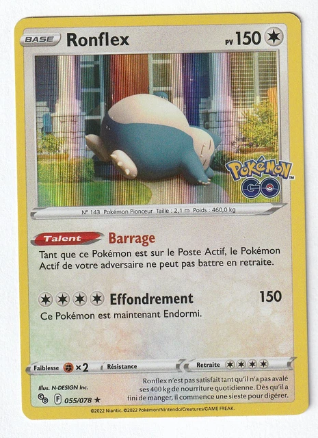 POKEMON RONFLEX 055/078 RARE HOLO CARD NEW. EB POKEMON GO. France