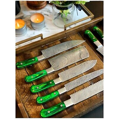 Hand forged Damascus steel chef set kitchen knives 7 pieces with chopper/cleaver