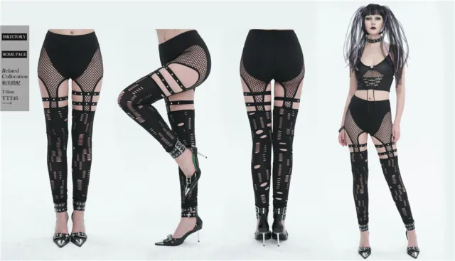 Devil Fashion Women Black Gothic Punk Sexy Hole Net Trousers Slim Fit Leggings