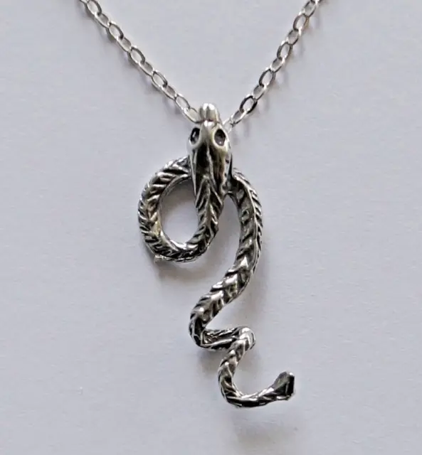 Chain Necklace #229 Pewter SNAKE (29mm long) REPTILE silver tone pendant