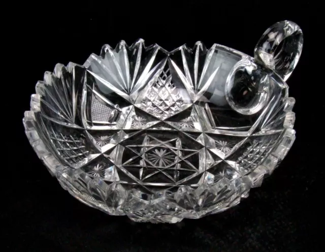 American Brilliant Period Cut Glass Nappy Dish Bowl with Handle