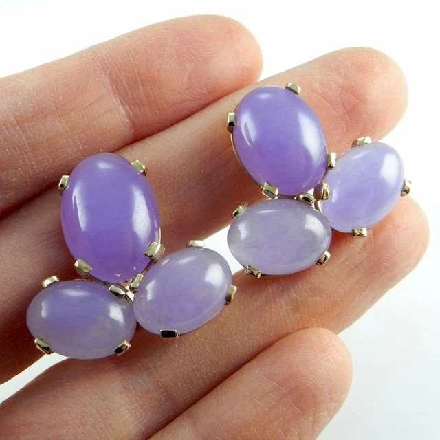 NOT SCRAP 19.2 g Large Lavender Jade 14K Gold Earrings 46.9 carats!