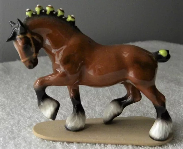 Vintage Hagen-Renaker Clydesdale Draft Horse with Green Ribbons