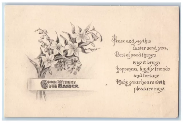Artist Signed Postcard Easter Good Wishes Lilies Flowers c1910's Posted Antique