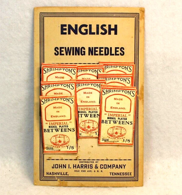 English Sewing Needles John I Harris & Co Shrimptons Betweens Needles Sales Card
