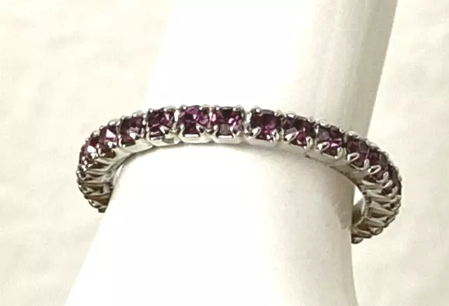 BAGUE Argenté strass Rose Mauve NEUVE T56