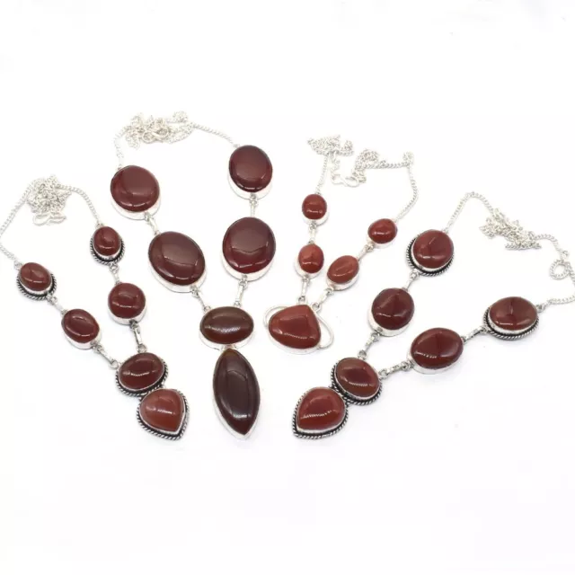 Wholesale Lot Jewelry 4 Pcs Red Carnelian 925 Sterling Silver Necklace 18"