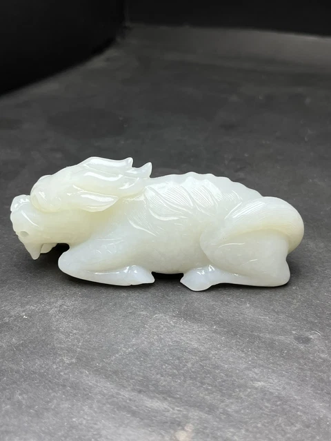 Chinese Exquisite Handmade Kirin carving Hetian Jade Statue