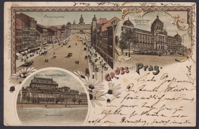 Praha Prag Prague AK Litho Wenzelsplatz Bohemia Böhmen Czech Cechy postcard