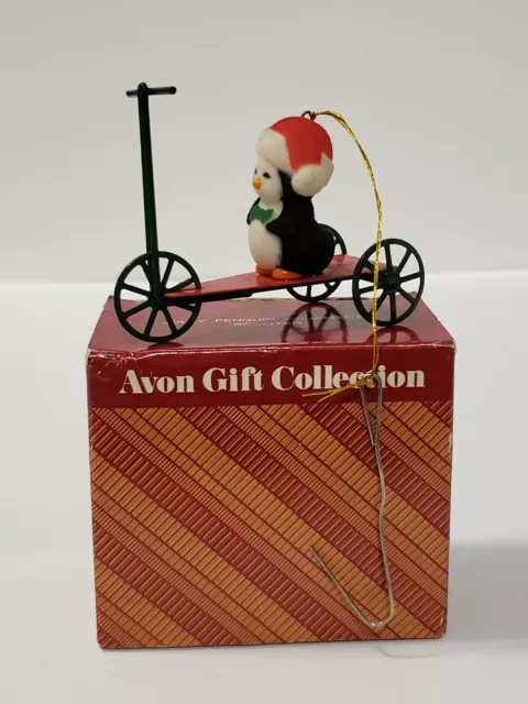 Vintage Avon Gift Collection Jolly Penguin Scooter Ornament 3" x 2"