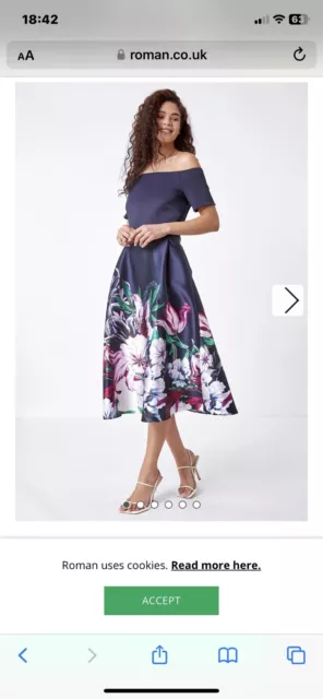ROMAN 18 NAVY Bardot Floral Fit Flare Dress absolutely stunning