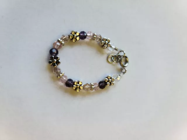 Newborn baby bracelet:  4mm glass beads with purple and pink colored beads
