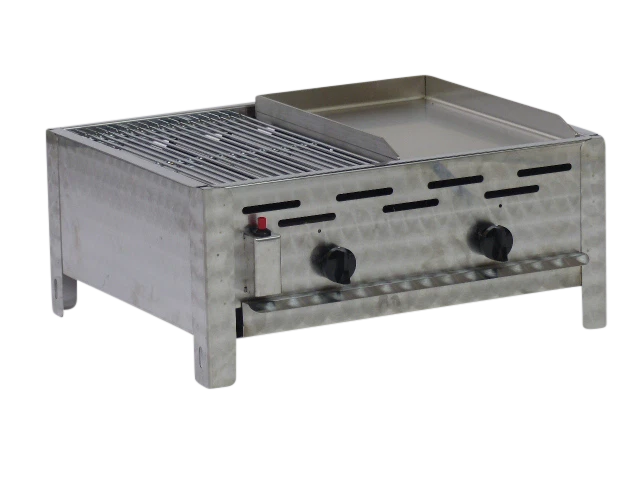 Edelstahl Gastrobräter Gasgrill für Propangas mit Grillrost und Plancha