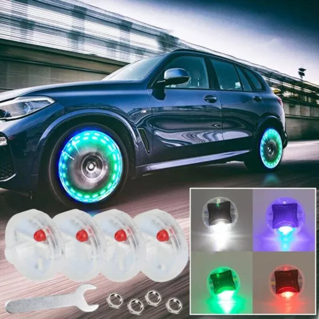 4Set Waterproof Solar Energy 15Mode Car Wheel Hub Tire LED Light Wrench Colorful
