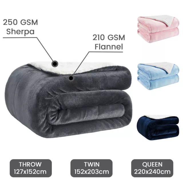 Luxury Sherpa Fleece Blanket Large For Sofa Bed Couch Throw Queen Twin Soft Warm 2