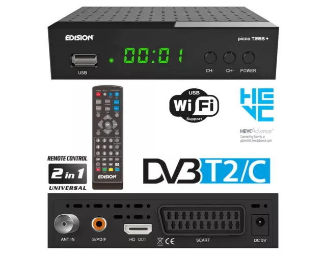 EDISION PICCO T265+ Receiver für terrestrisch & Kabel (DVB-T2 / C), HDMI, Scart