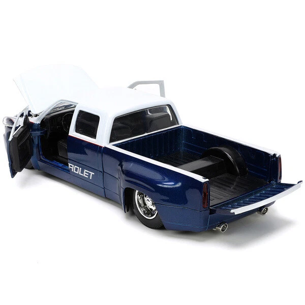 1999 Chevrolet Silverado Dually Pickup Truck Blue Metallic and White with Red...