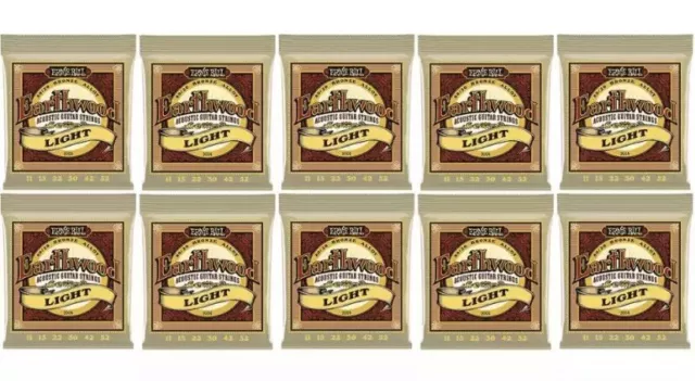 10x Ernie Ball Earthwood Light 80-20 Bronze Acoustic Guitar Strings, 11-52 Gauge