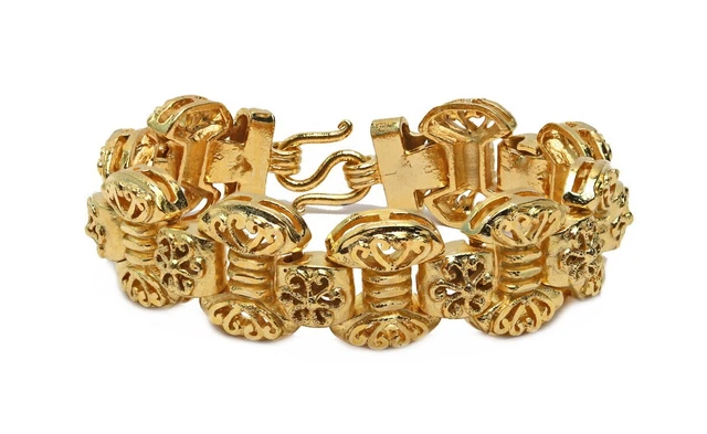 Unique Detail 6.75" Bracelet 0.75" wide 22K 24K Gold GP Baht Thai Made GT52
