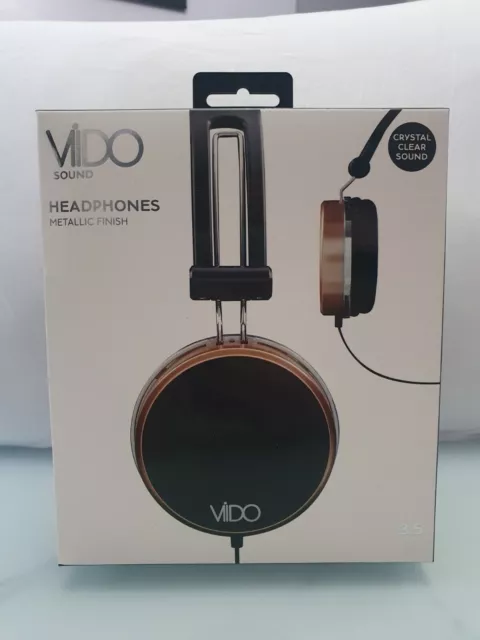 VIDO Stereo Headphones Metallic Finish Crystal Clear Sound 3.5mm Jack BLACK Gold