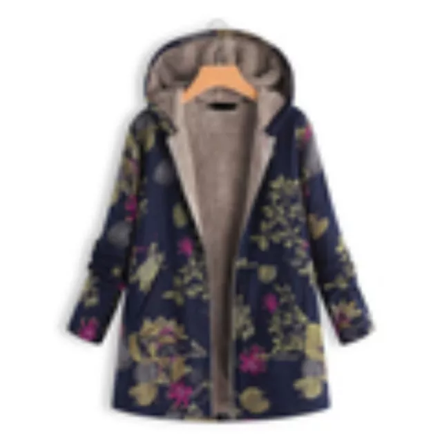 Women Winter Warm Floral Hooded Jacket Flower Print Coats Winter Outwear