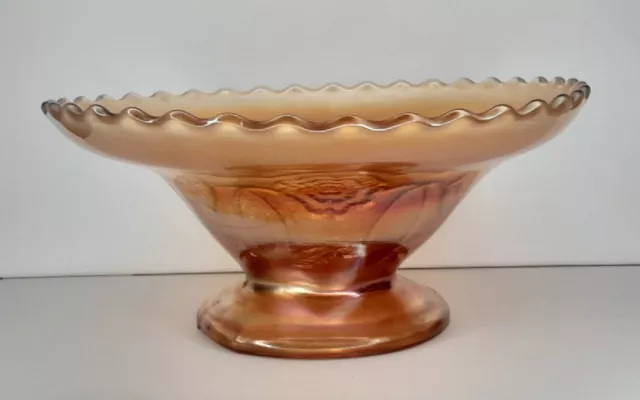 Dugan Glass Double Stem Rose Marigold Deep Ice Cream Bowl Carnival Glass Decor 2