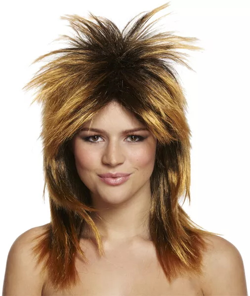 Adult Ladies 80s Tina Turner Wig Fancy Dress Rock Diva Pop Star Mullet Accessory