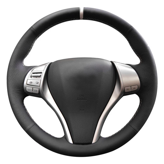 BLACK LEATHER WHITE Marker Steering Wheel Cover for Nissan 2013