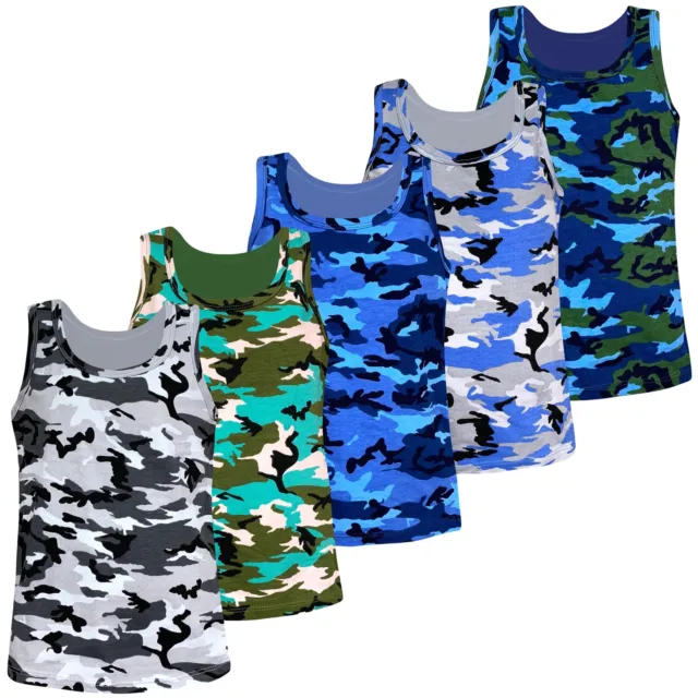 5 Jungen Unterhemd Camouflage Tank Top Baumwolle Kinder Unterwäsche Knaben Shirt