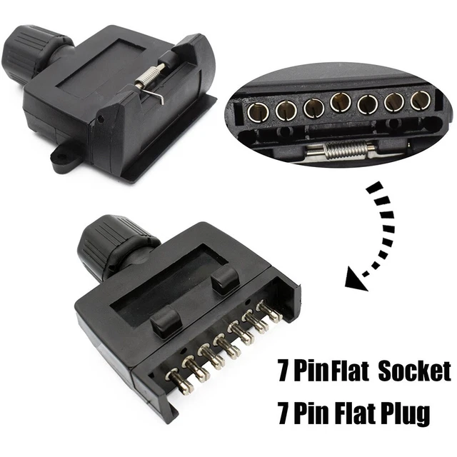 7-Pin Flat Trailer Plug Male&Female Socket Set Caravan Boat Adaptor Connector