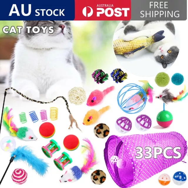 33pcs Bulk Buy Cat Kitten Toys Rod Fur Mice Bells Balls Catnip Lovely Pet Toys